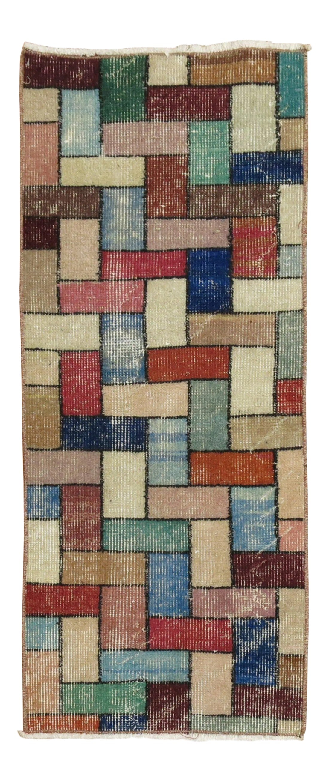 1950s Deco, 1'6'' X 3'2'': A mid-20th century bright colored Turkish rug with a deco inspired Tetris game mosaic style design. A fun rug to own Condition: Alterations: Original Condition Unaltered Imperfections: Some