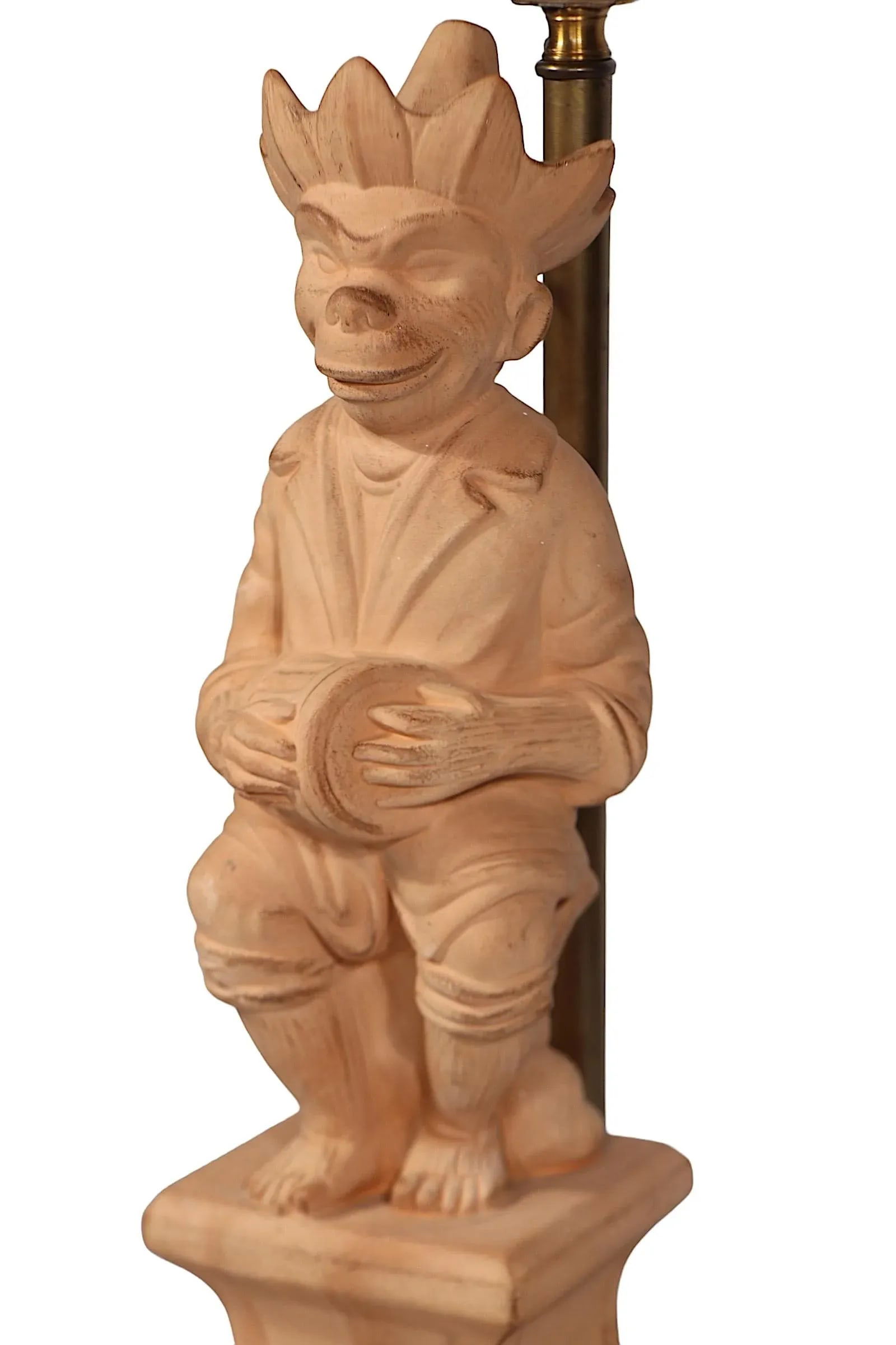 Vintage Italian Terracotta Stoneware Pottery Monkey Lamp - 10