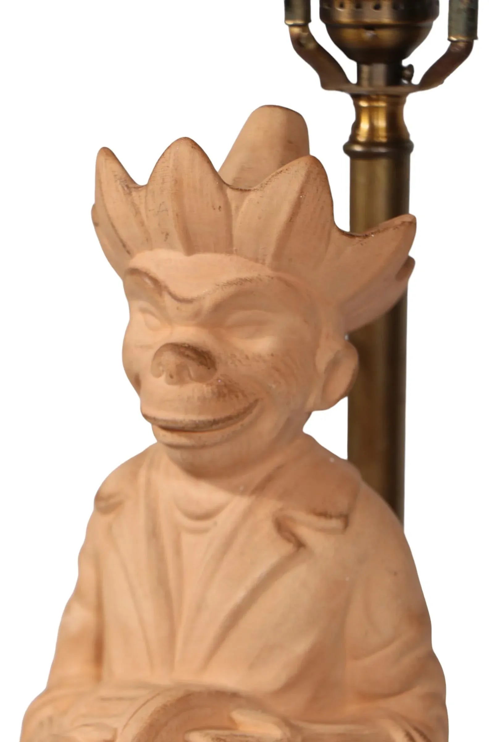 Vintage Italian Terracotta Stoneware Pottery Monkey Lamp - 11