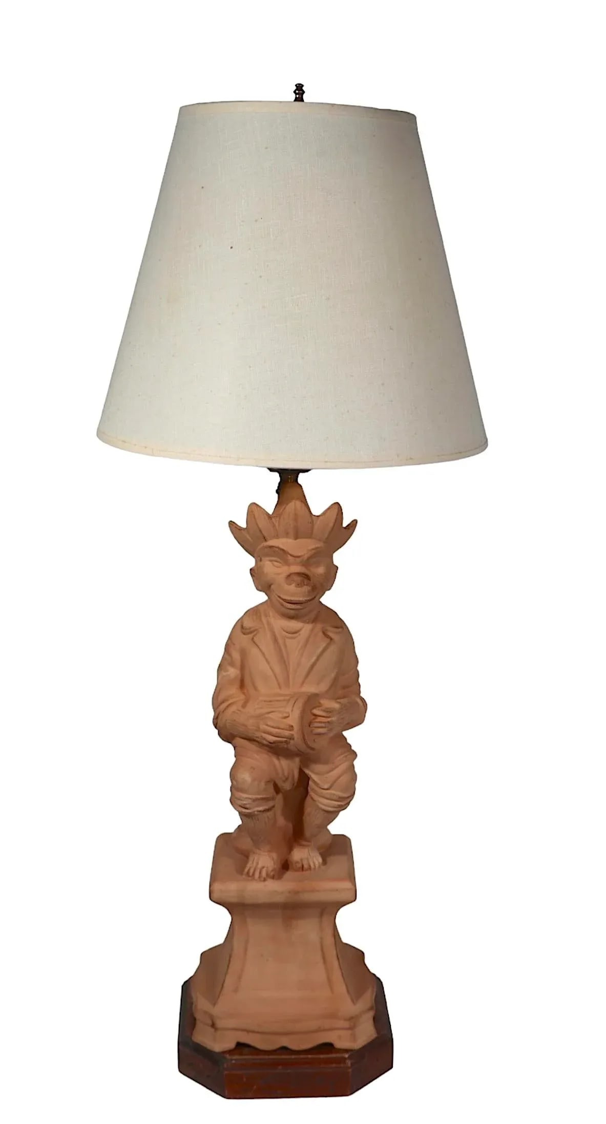 Vintage Italian Terracotta Stoneware Pottery Monkey Lamp - 3