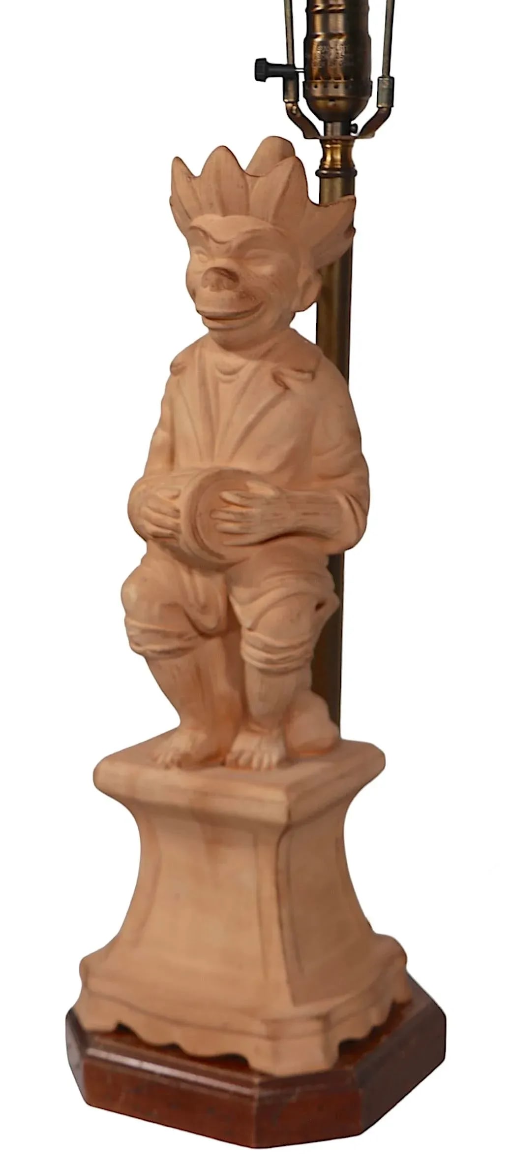 Vintage Italian Terracotta Stoneware Pottery Monkey Lamp - 5