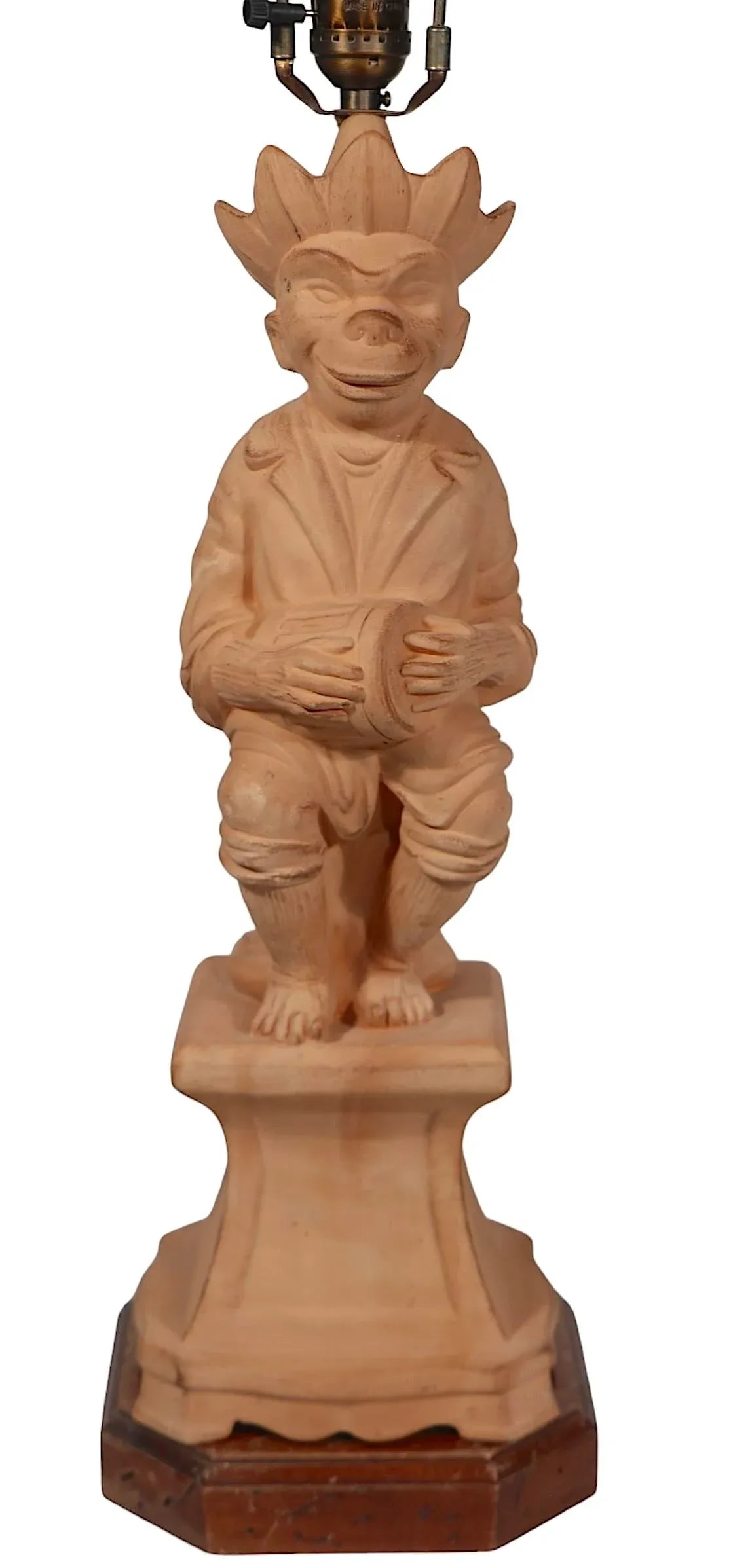 Vintage Italian Terracotta Stoneware Pottery Monkey Lamp - 7