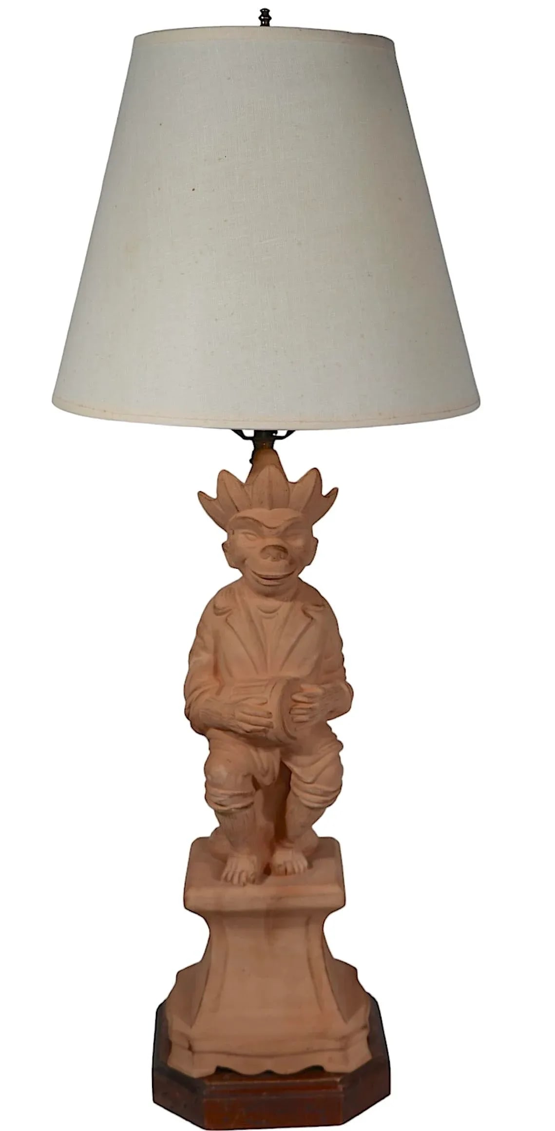 Vintage Italian Terracotta Stoneware Pottery Monkey Lamp - 9