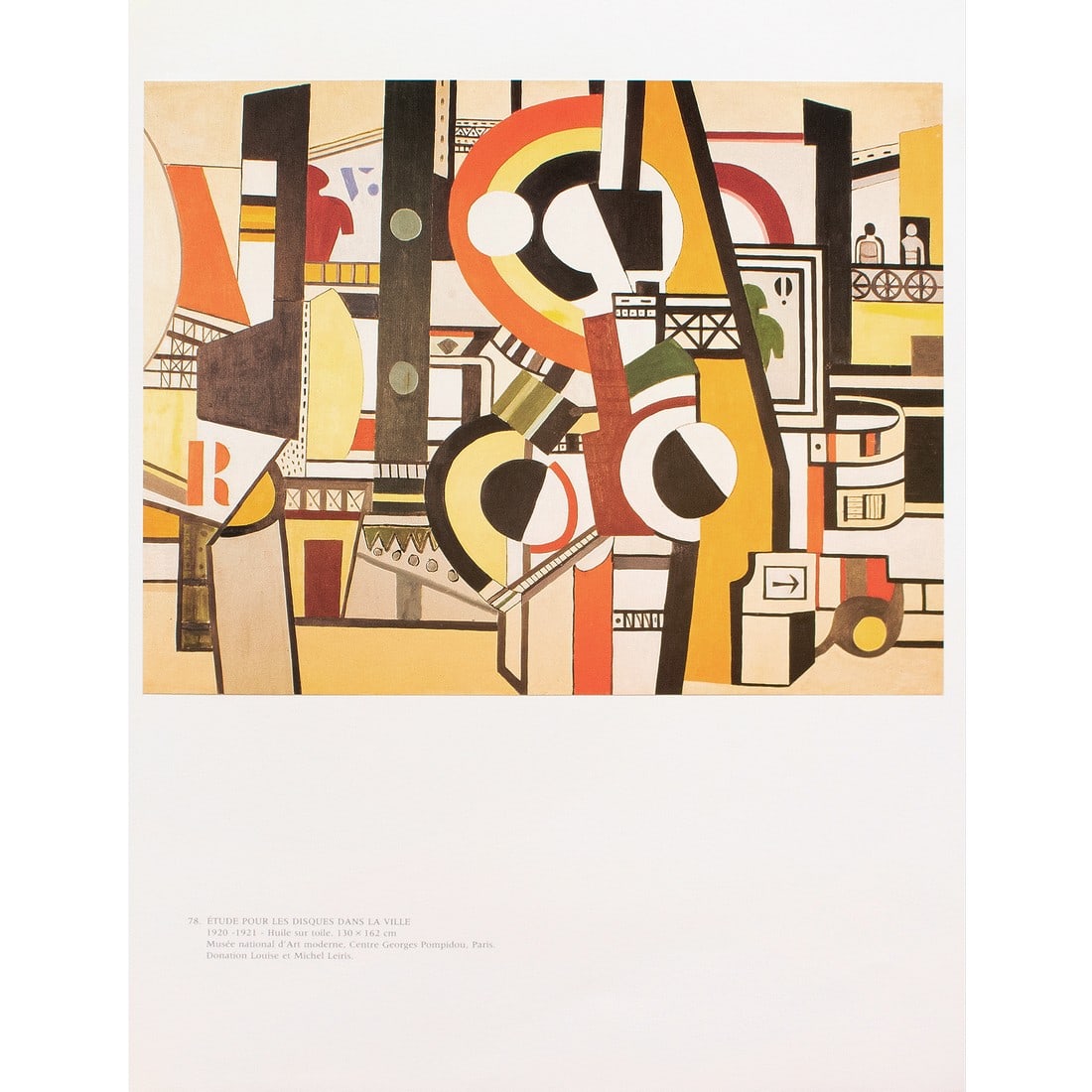1990 After Fernand Leger "Study for Disks in the City", Full-Color Parisian Print: An excellent full-color print after the painting "Study For Disks In The City" by Fernand Leger. Published by New French Editions in France in 1990. Printed on one side. Hand tipped-in on a board of h