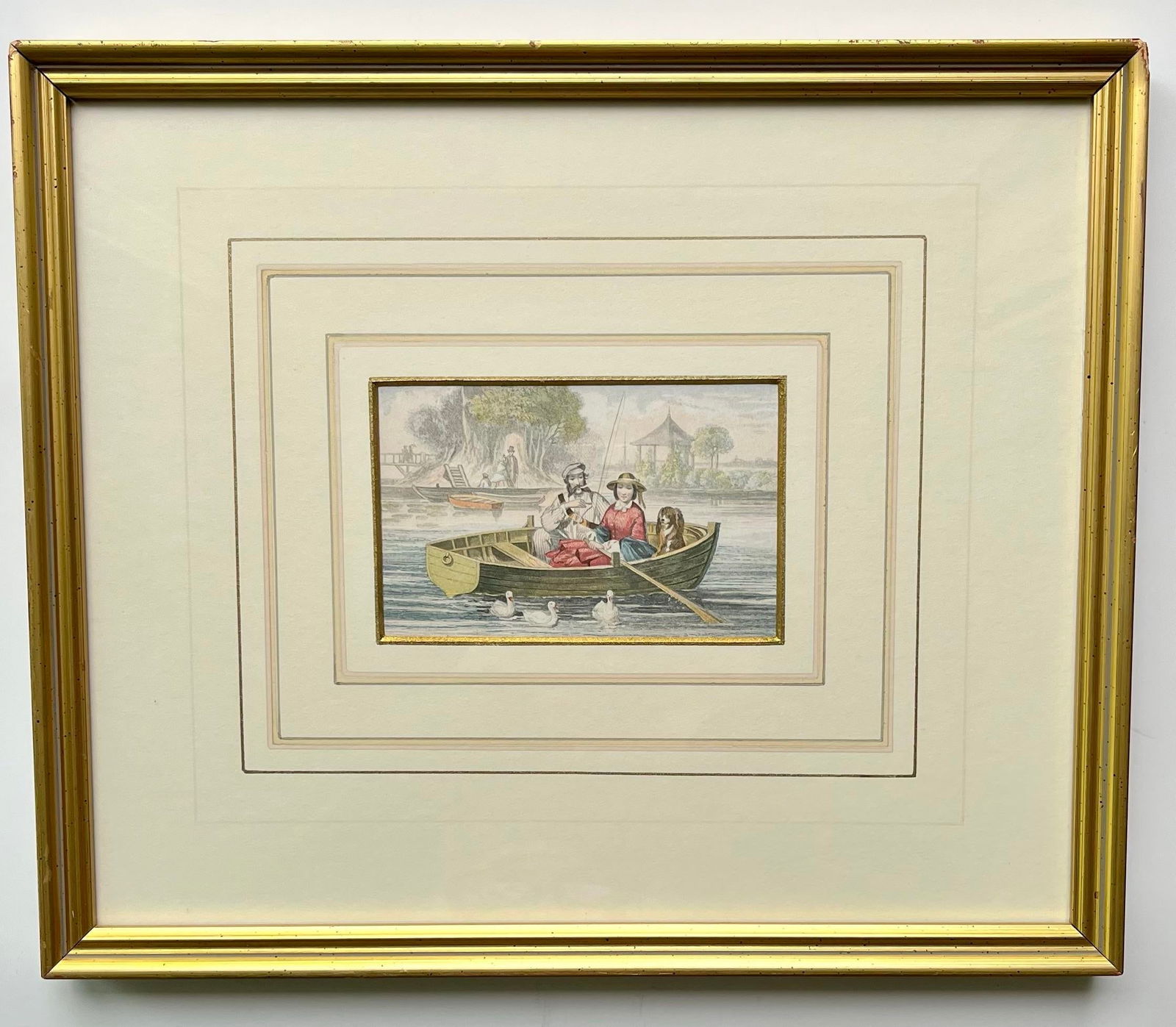 Vintage Victorian Courting Couples Framed Baxter Method Oil Print Engravings by Joseph Kronheim - Se - 2