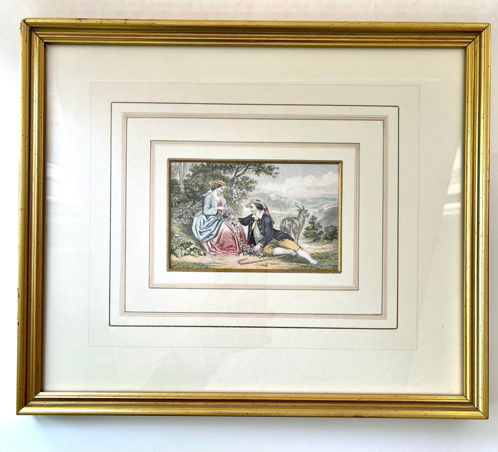 Vintage Victorian Courting Couples Framed Baxter Method Oil Print Engravings by Joseph Kronheim - Se - 4