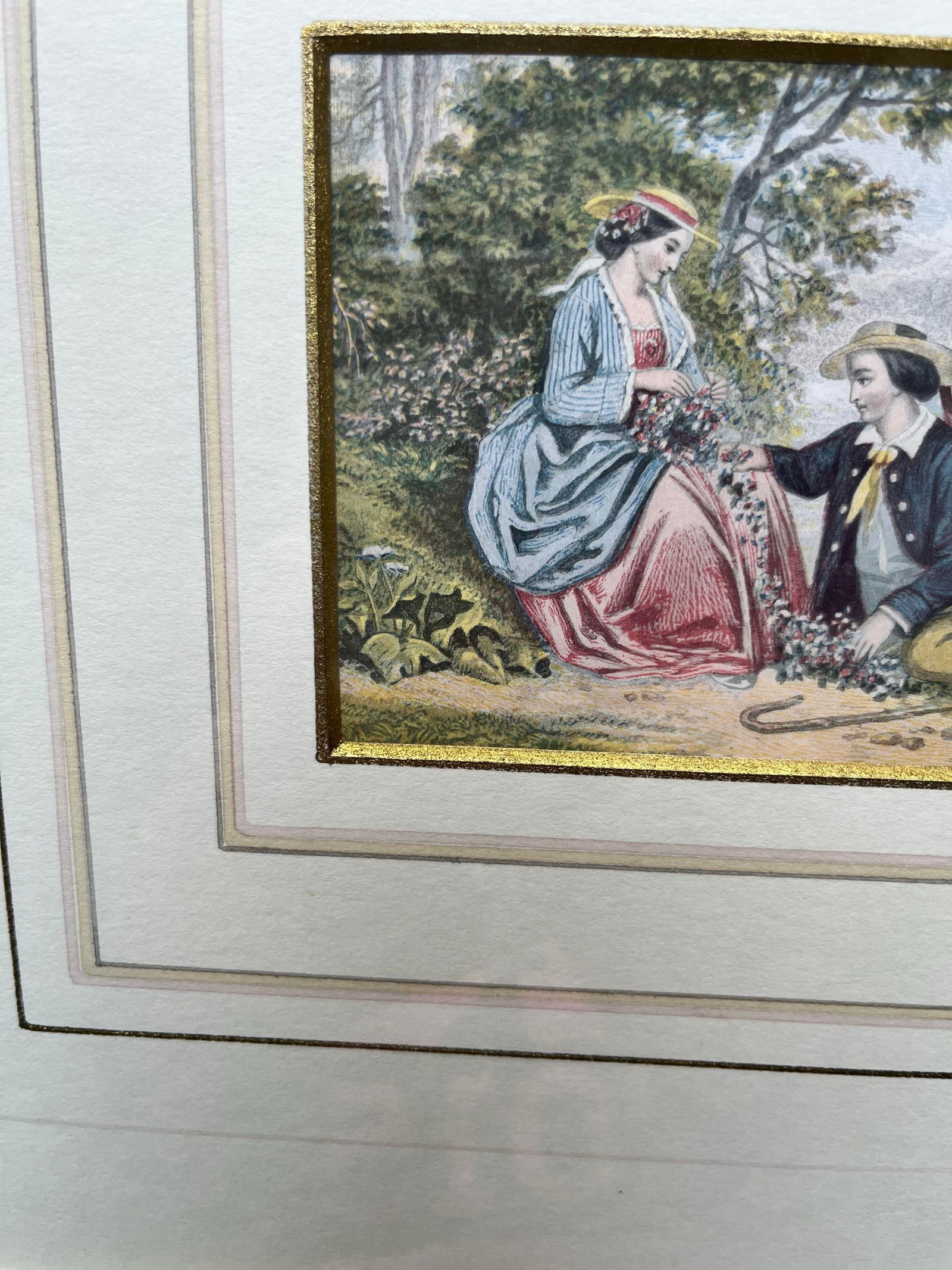 Vintage Victorian Courting Couples Framed Baxter Method Oil Print Engravings by Joseph Kronheim - Se - 7