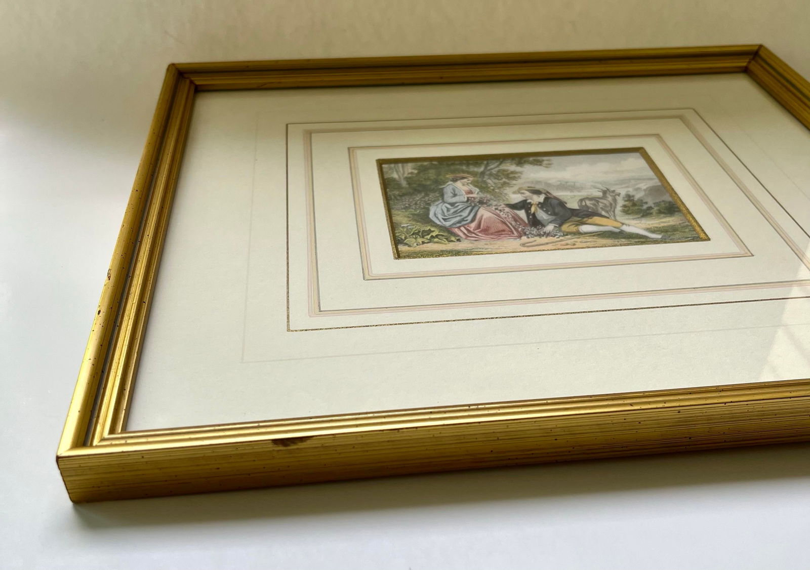 Vintage Victorian Courting Couples Framed Baxter Method Oil Print Engravings by Joseph Kronheim - Se - 8