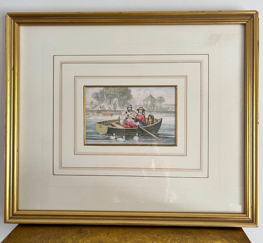 Vintage Victorian Courting Couples Framed Baxter Method Oil Print Engravings by Joseph Kronheim - Se - 9