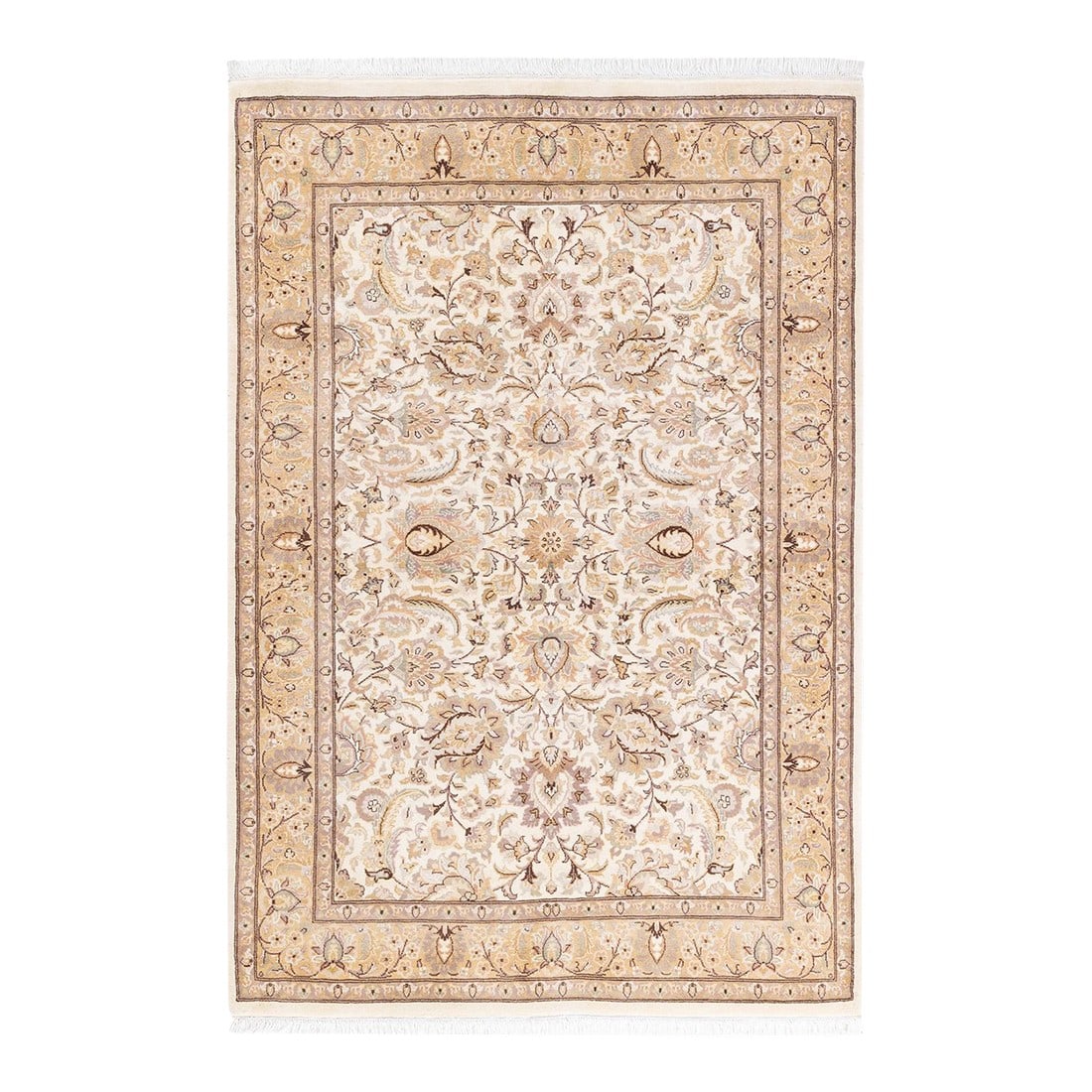 Mogul, One-of-a-Kind Hand-Knotted Area Rug - Ivory, 4' 2" x 6' 1": With understated palettes and allover designs, the rugs in the Mogul Collection will bring timeless sophistication to any room. Influenced by a spectrum of Turkish, Indian, and Persian designs, the