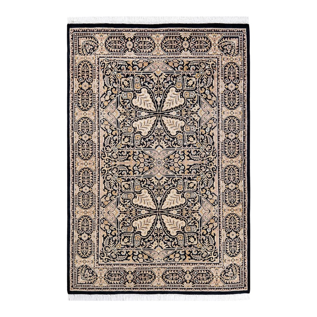 Mogul, One-of-a-Kind Hand-Knotted Area Rug - Black, 4' 1" x 6' 1": With understated palettes and allover designs, the rugs in the Mogul Collection will bring timeless sophistication to any room. Influenced by a spectrum of Turkish, Indian, and Persian designs, the