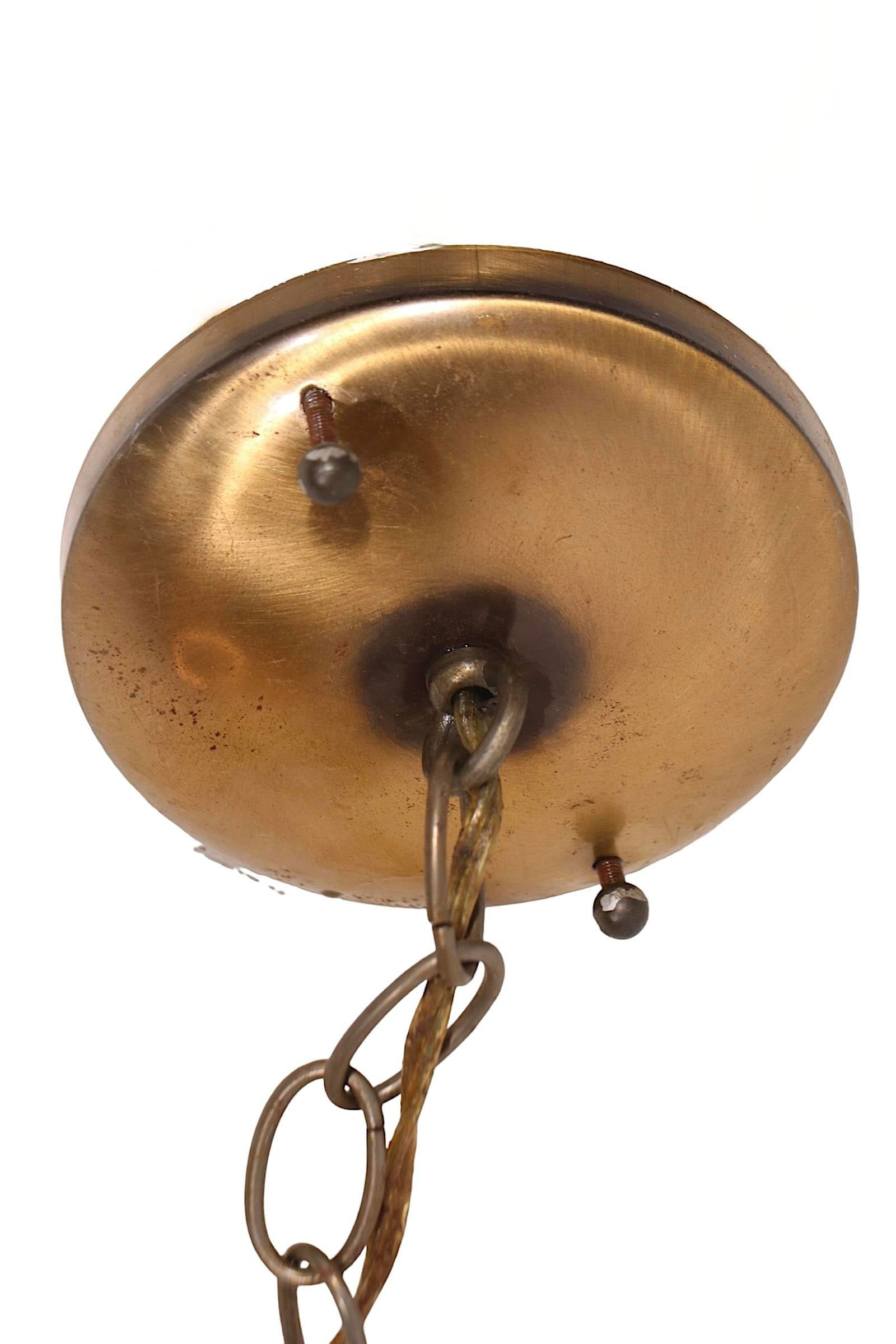 Mid Century Spatter Decorated Gold and White Hanging Pendant Globe Shade Chandelier - 10