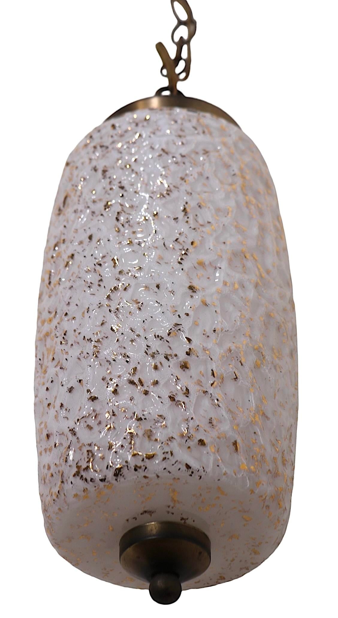 Mid Century Spatter Decorated Gold and White Hanging Pendant Globe Shade Chandelier - 2