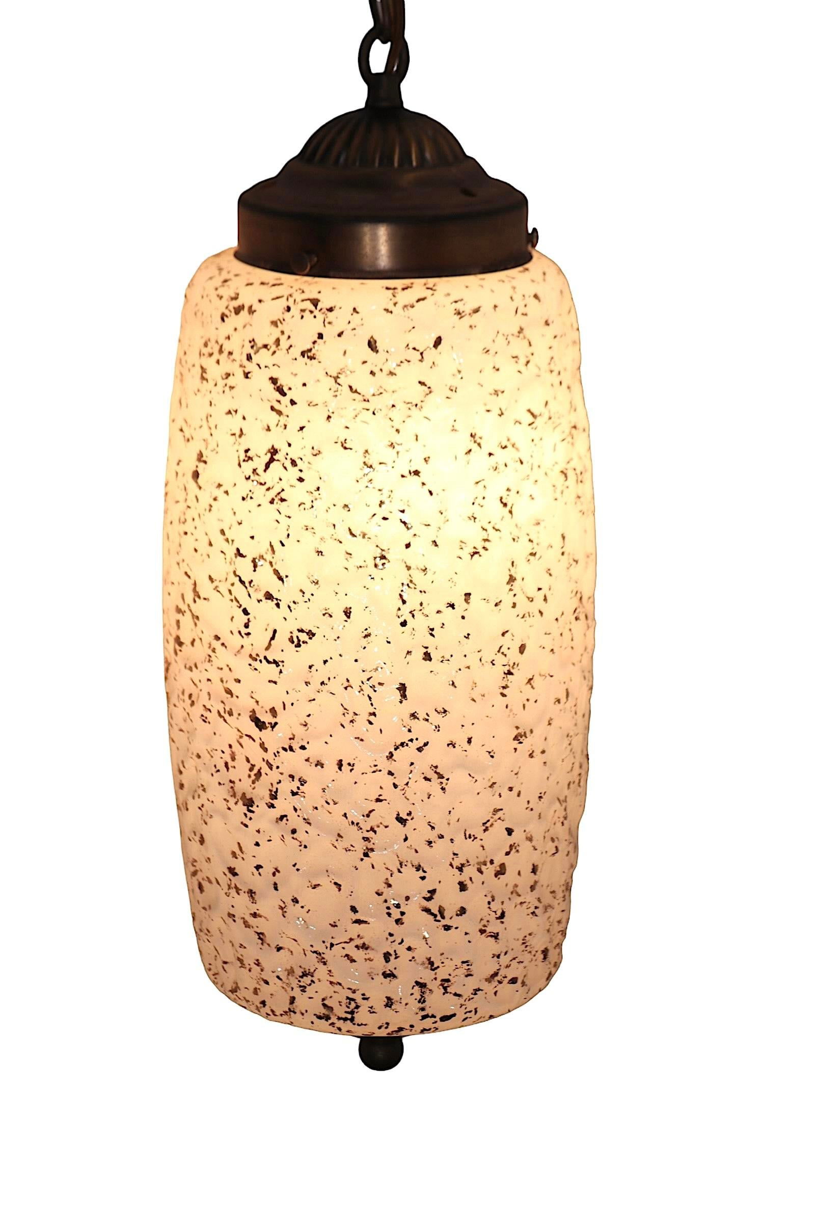 Mid Century Spatter Decorated Gold and White Hanging Pendant Globe Shade Chandelier - 6