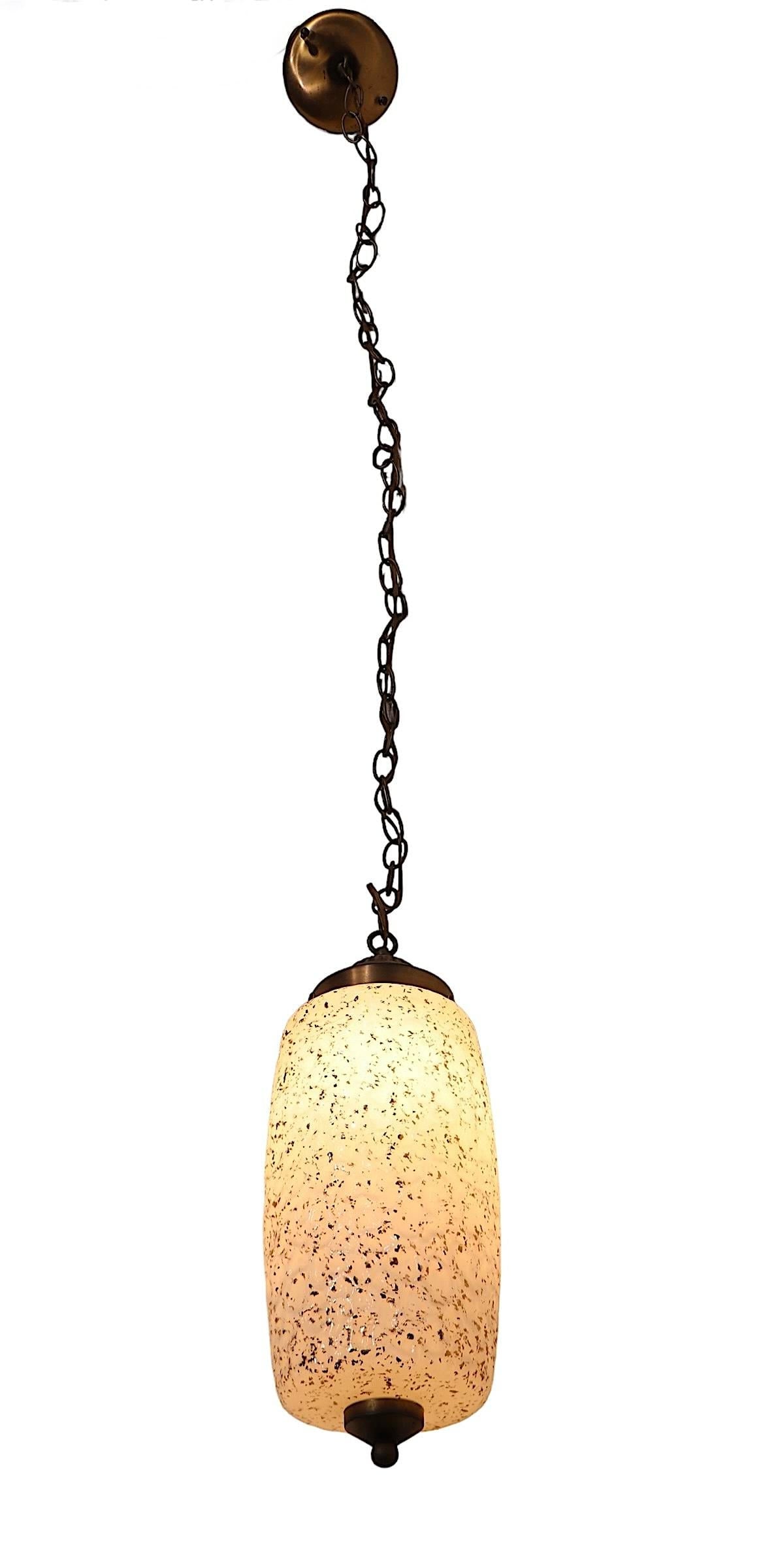 Mid Century Spatter Decorated Gold and White Hanging Pendant Globe Shade Chandelier - 9