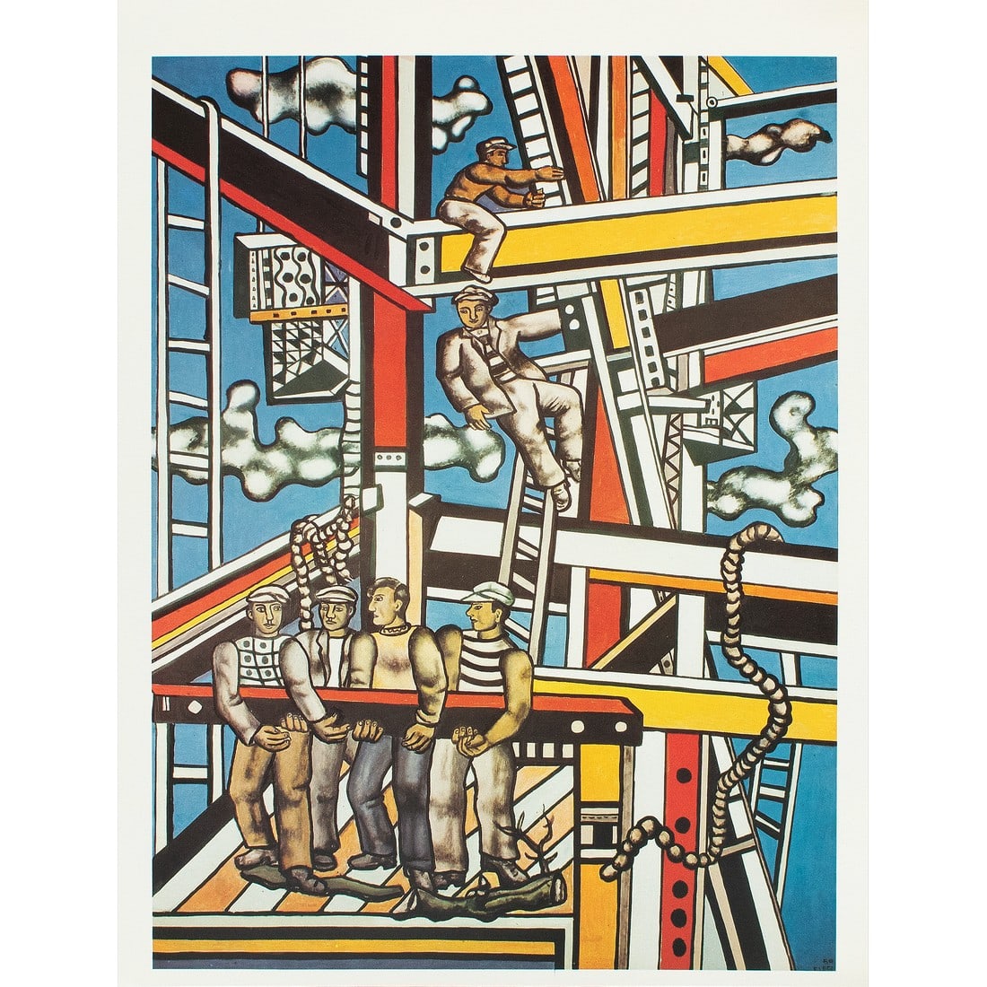 1990 After Fernand Leger "Construction Workers, Final State", Full-Color Parisian Print: An excellent large full-color print after the painting "Construction Workers, Final State" by Fernand Leger. Published by New French Editions in France in 1990. Printed on one side on a board of high