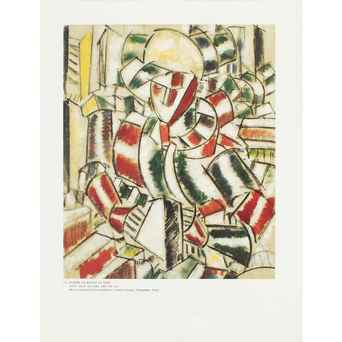 1990 After Fernand Leger "Woman in Red and Green", Full-Color Parisian Print: An excellent full-color print after the painting "Woman in Red and Green" by Fernand Leger. Published by New French Editions in France in 1990. Printed on one side of a board of high quality heavy
