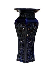 Ceramic Clay Navy Blue Round Tall Pedestal Stand