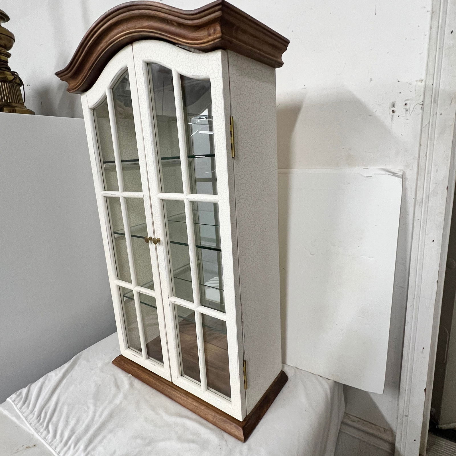 Arch Top Wall Hanging / Tabletop Three Glass Shelf Curio Cabinet - 2