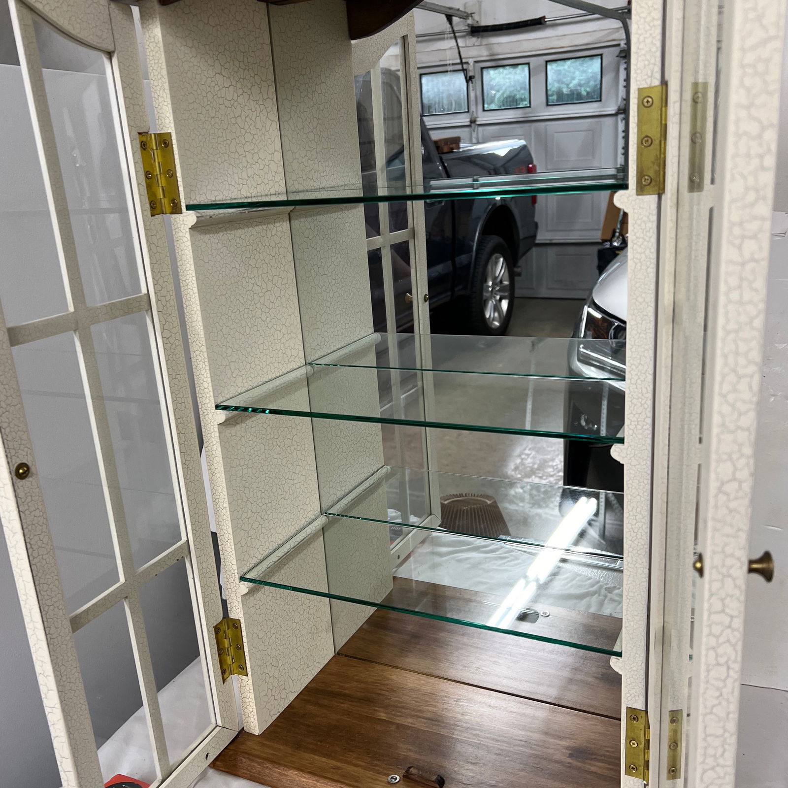 Arch Top Wall Hanging / Tabletop Three Glass Shelf Curio Cabinet - 5