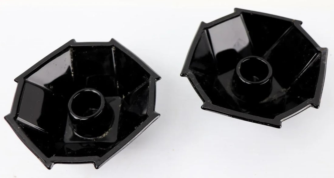 Vintage Black Sakier for Fostoria Art Deco Geometric Candlesticks - a Pair - 2