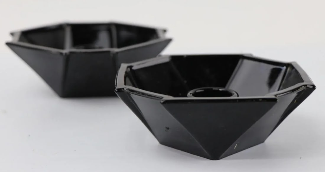 Vintage Black Sakier for Fostoria Art Deco Geometric Candlesticks - a Pair - 4