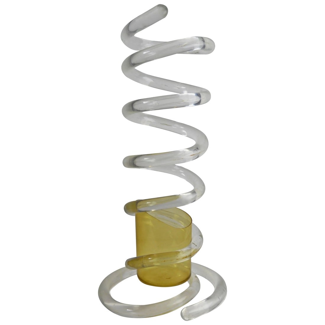 Lucite Coil Umbrella Stand Attributed to Dorothy Thorpe: Spring form Lucite cane, umbrella stand attributed to Dorothy Thorpe. Good, clean, original condition. Condition: Alterations: Original Condition Unaltered Imperfections: Some Imperfections