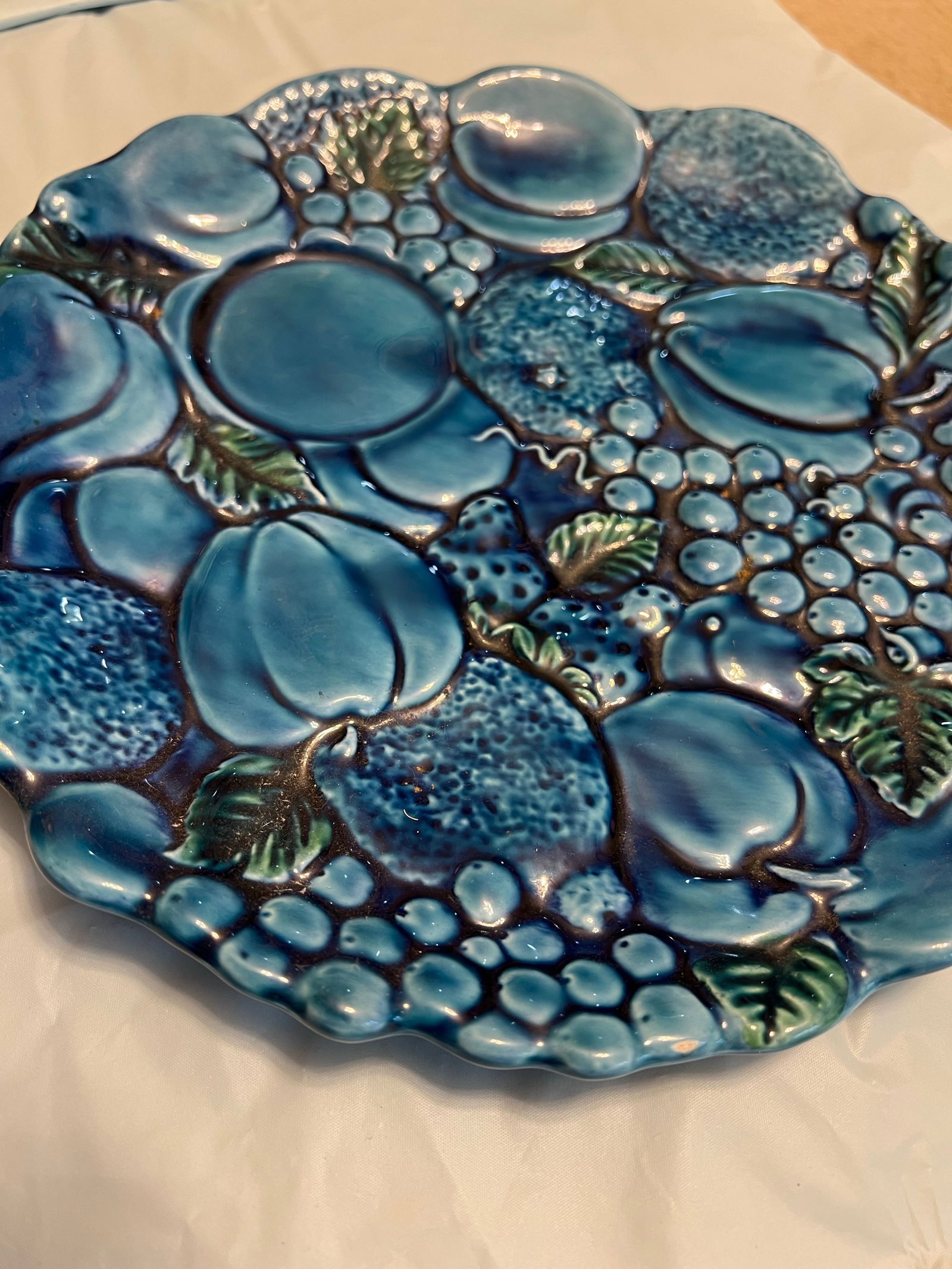 Vintage Bright Peacock, Blue Relief Plate - 3