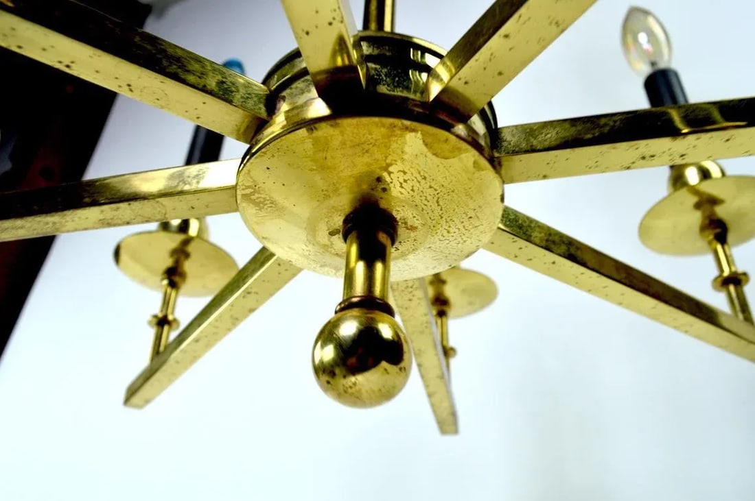 Eight-Light Brass Spoke Chandelier - 3