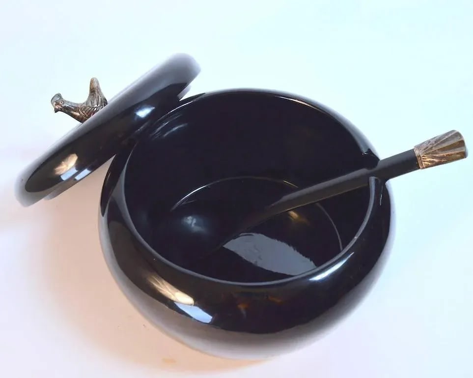 Lacquered Serving Bowl With Bird Finial - 4