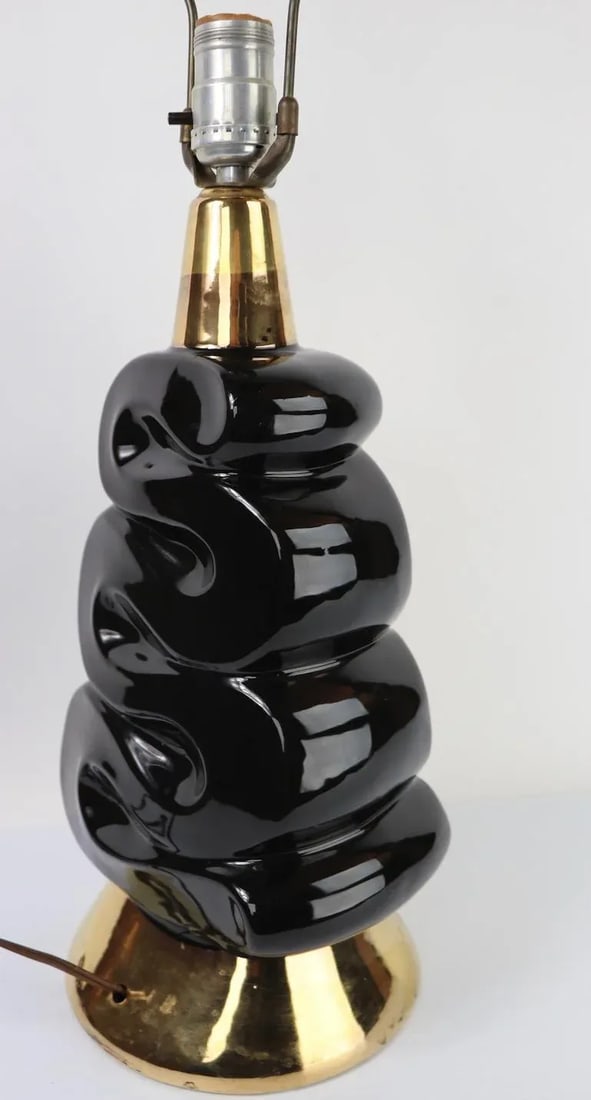 Mid Century Black and Gold Ceramic Table Lamp - 11