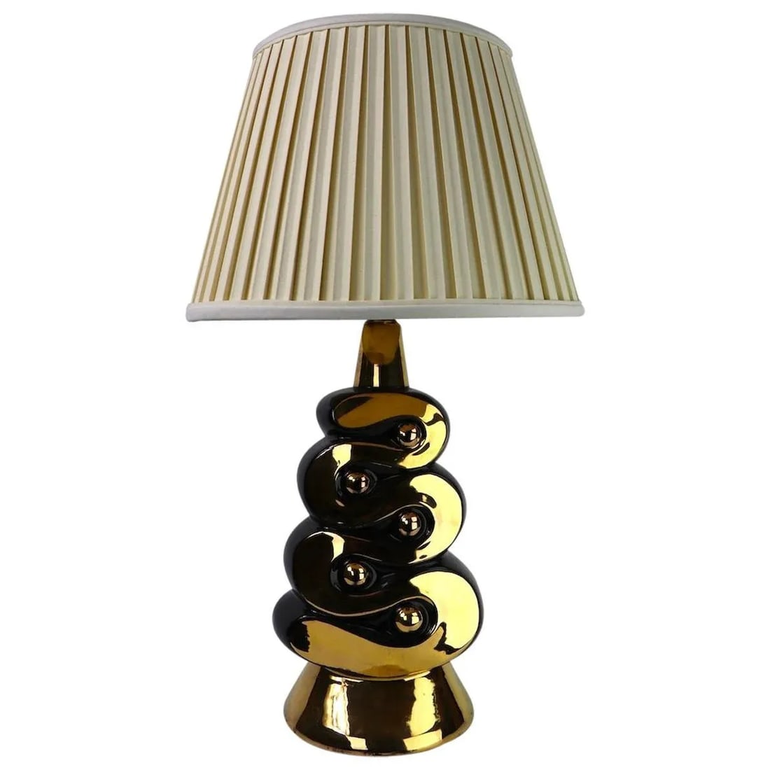 Mid Century Black and Gold Ceramic Table Lamp - 12