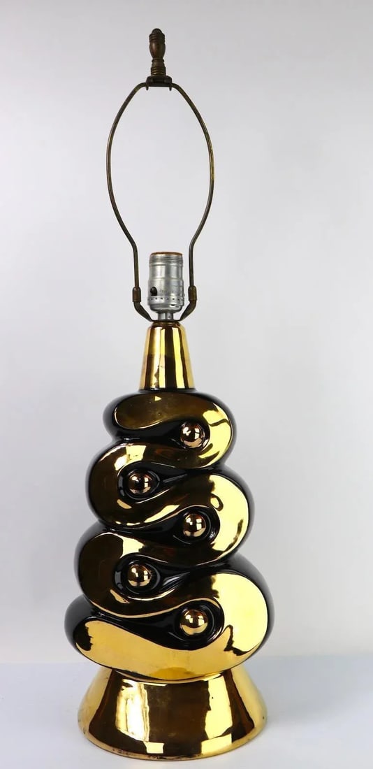 Mid Century Black and Gold Ceramic Table Lamp - 8
