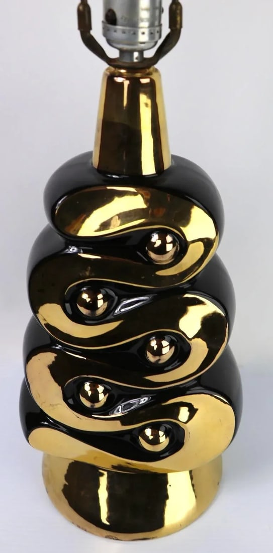Mid Century Black and Gold Ceramic Table Lamp - 9