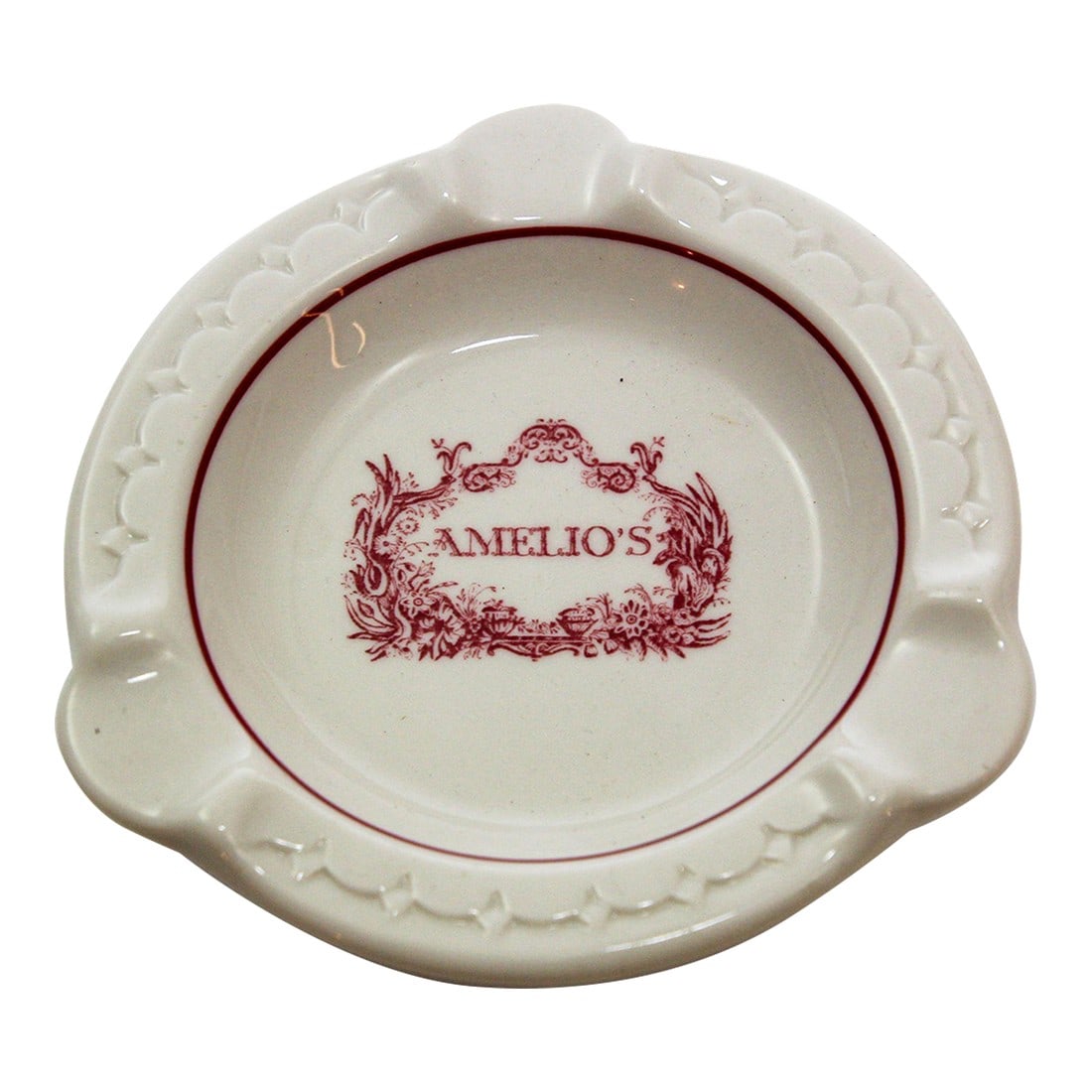 Amelios San Francisco Ashtray Collectible Porcelain Dish 1950s: This is a collectible ceramic restaurant ashtray from the 1950s 60s. This was from Amelio's Restaurant 1630 Powell St in San Francisco California. Made by Syracuse Ware in San Francisco California.