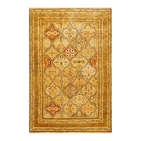 Ottoman, One-of-a-Kind Hand-Knotted Area Rug - Gold, 4' 3" x 6' 2"