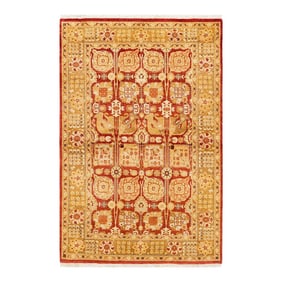 Eclectic, One-of-a-Kind Hand-Knotted Area Rug - Red , 4' 2" x 6' 4"