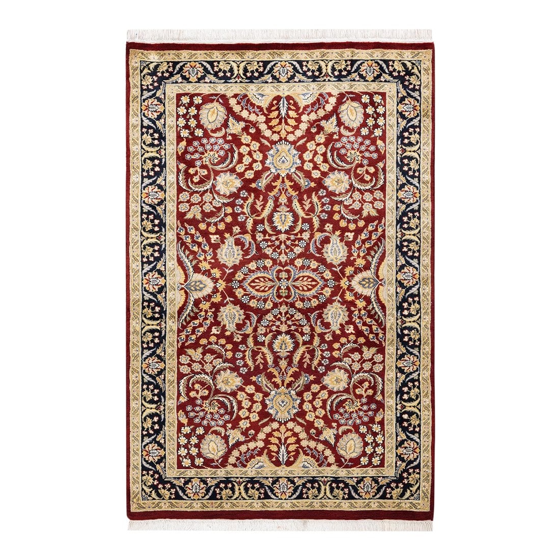 Mogul, One-of-a-Kind Hand-Knotted Area Rug - Red, 3' 0" x 4' 9": With understated palettes and allover designs, the rugs in the Mogul Collection will bring timeless sophistication to any room. Influenced by a spectrum of Turkish, Indian, and Persian designs, the
