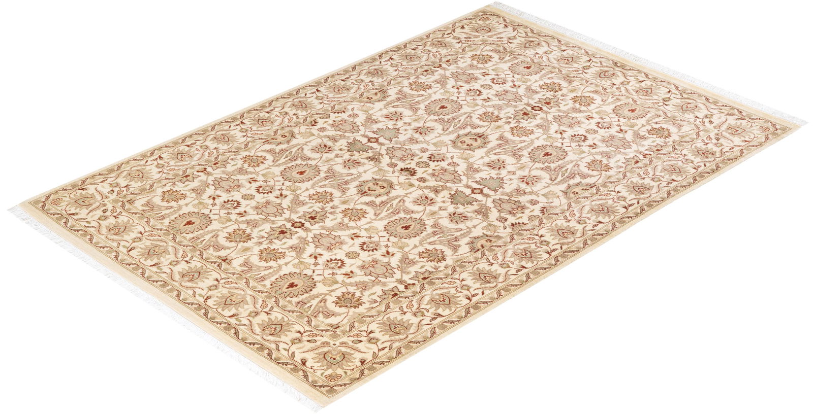 Eclectic, One-of-a-Kind Hand-Knotted Area Rug - Ivory, 4' 2" x 6' 3" - 8