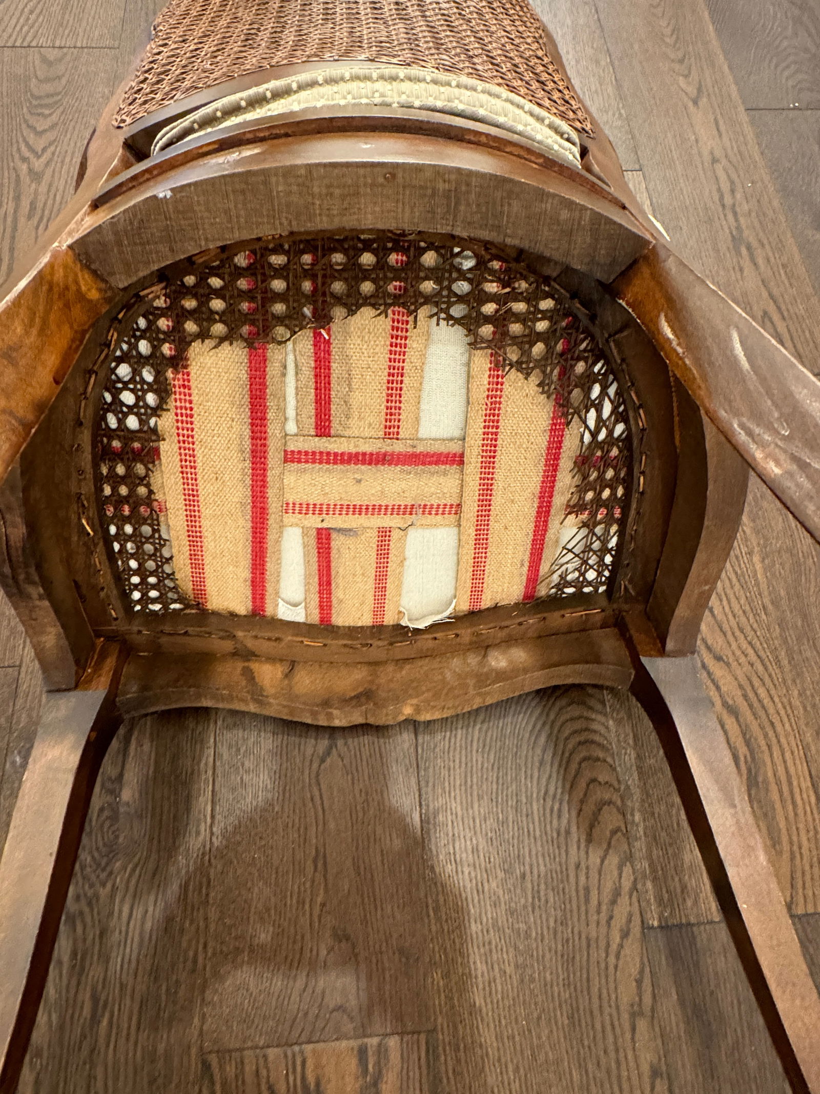 1980s Vintage French Cane Arm Chair, Accent Chair With Removable Seat Cushion - 12