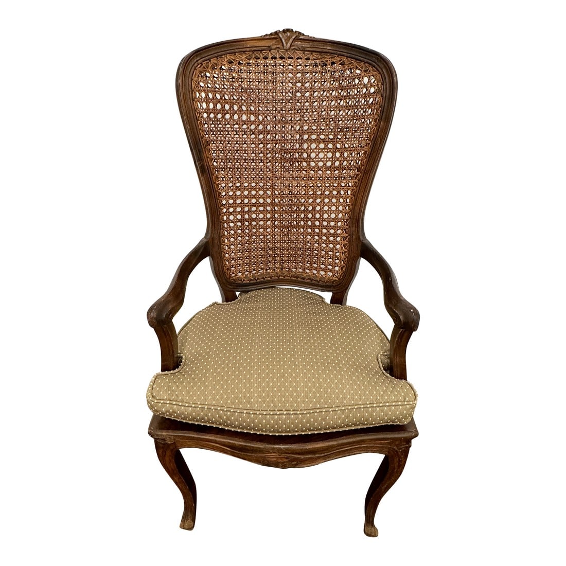 1980s Vintage French Cane Arm Chair, Accent Chair With Removable Seat Cushion: Add a touch of timeless elegance to your home with this Vintage French Cane Arm Chair. This beautifully crafted accent chair features a classic design that brings French country charm to any room.