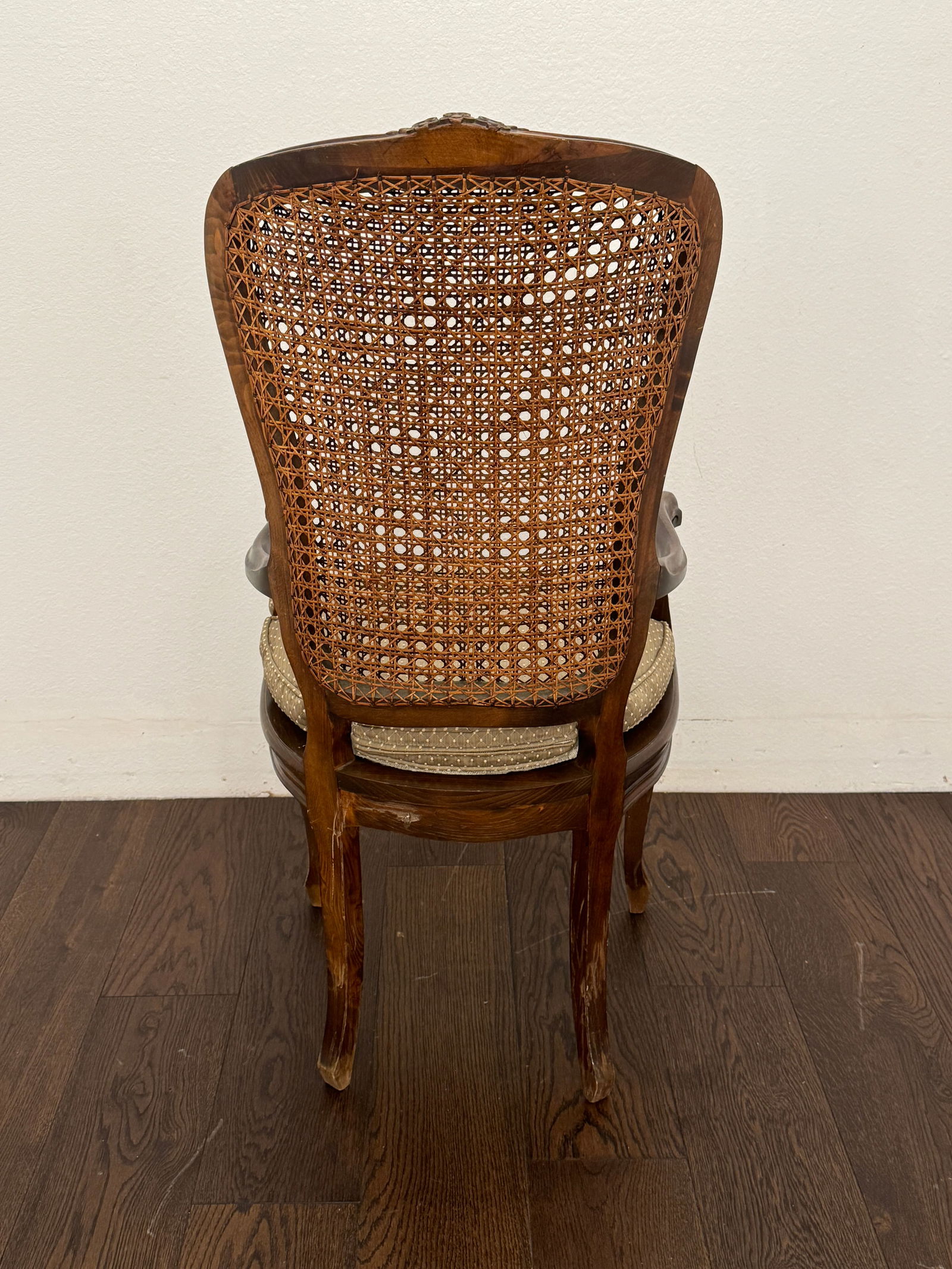 1980s Vintage French Cane Arm Chair, Accent Chair With Removable Seat Cushion - 5