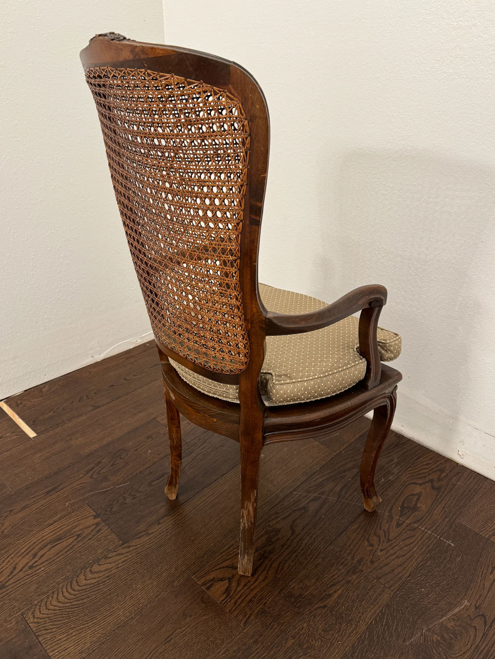 1980s Vintage French Cane Arm Chair, Accent Chair With Removable Seat Cushion - 6