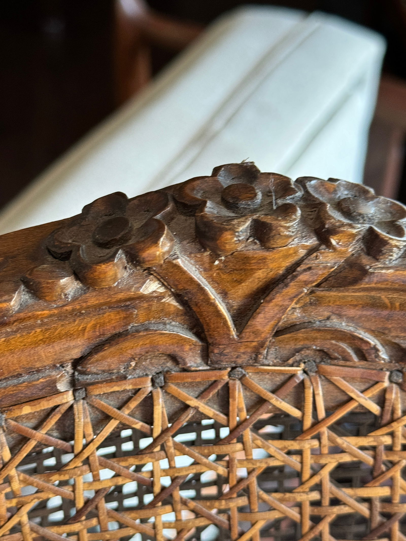 1980s Vintage French Cane Arm Chair, Accent Chair With Removable Seat Cushion - 8