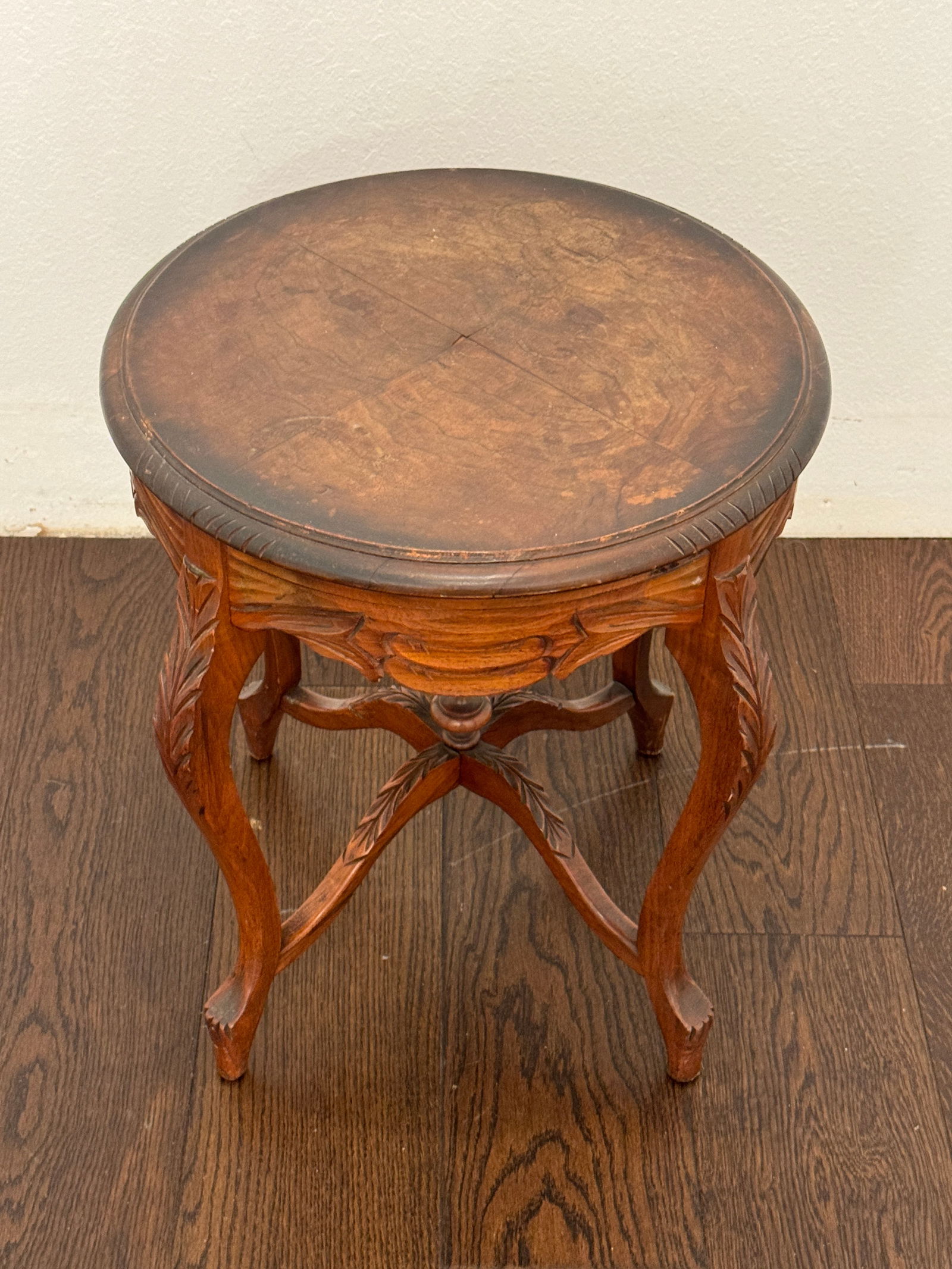 1940s Vintage Country French Carved Side Table - 2
