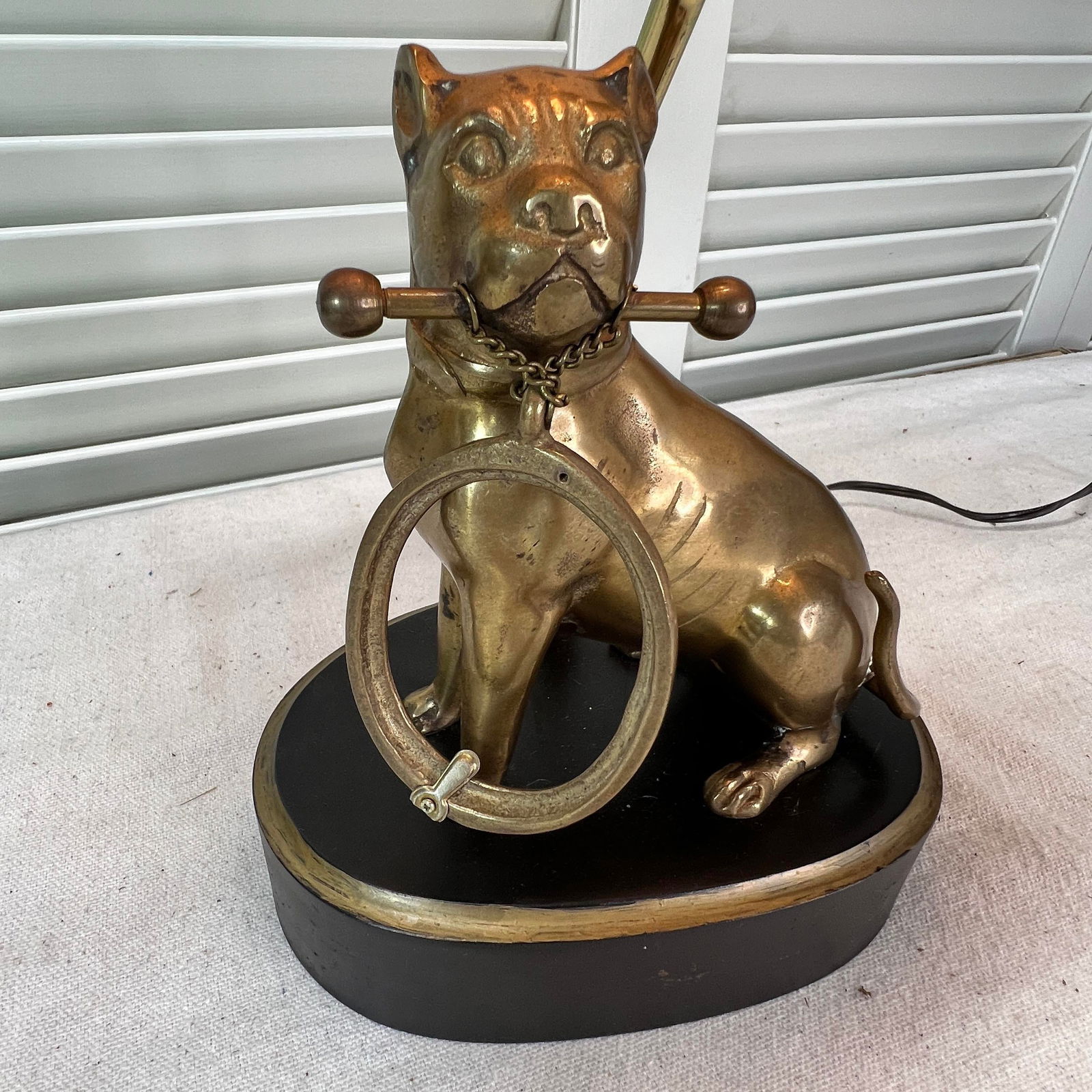 Brass Bulldog Holding Picture Frame Figure Lamp - 4