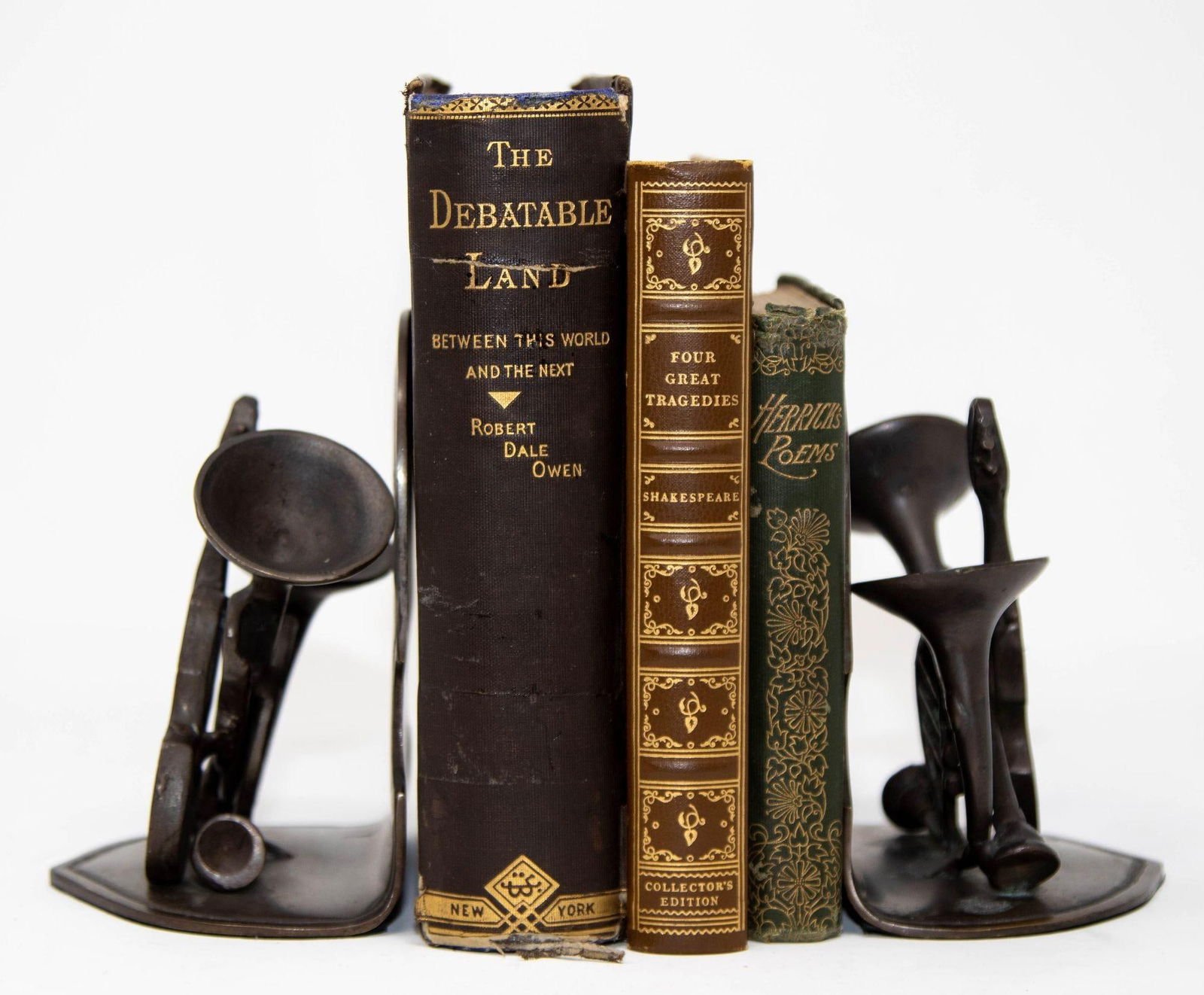 Musical Violin and Horn Sculpture Cast Metal Bookends Vintage Circa 1950's - 7