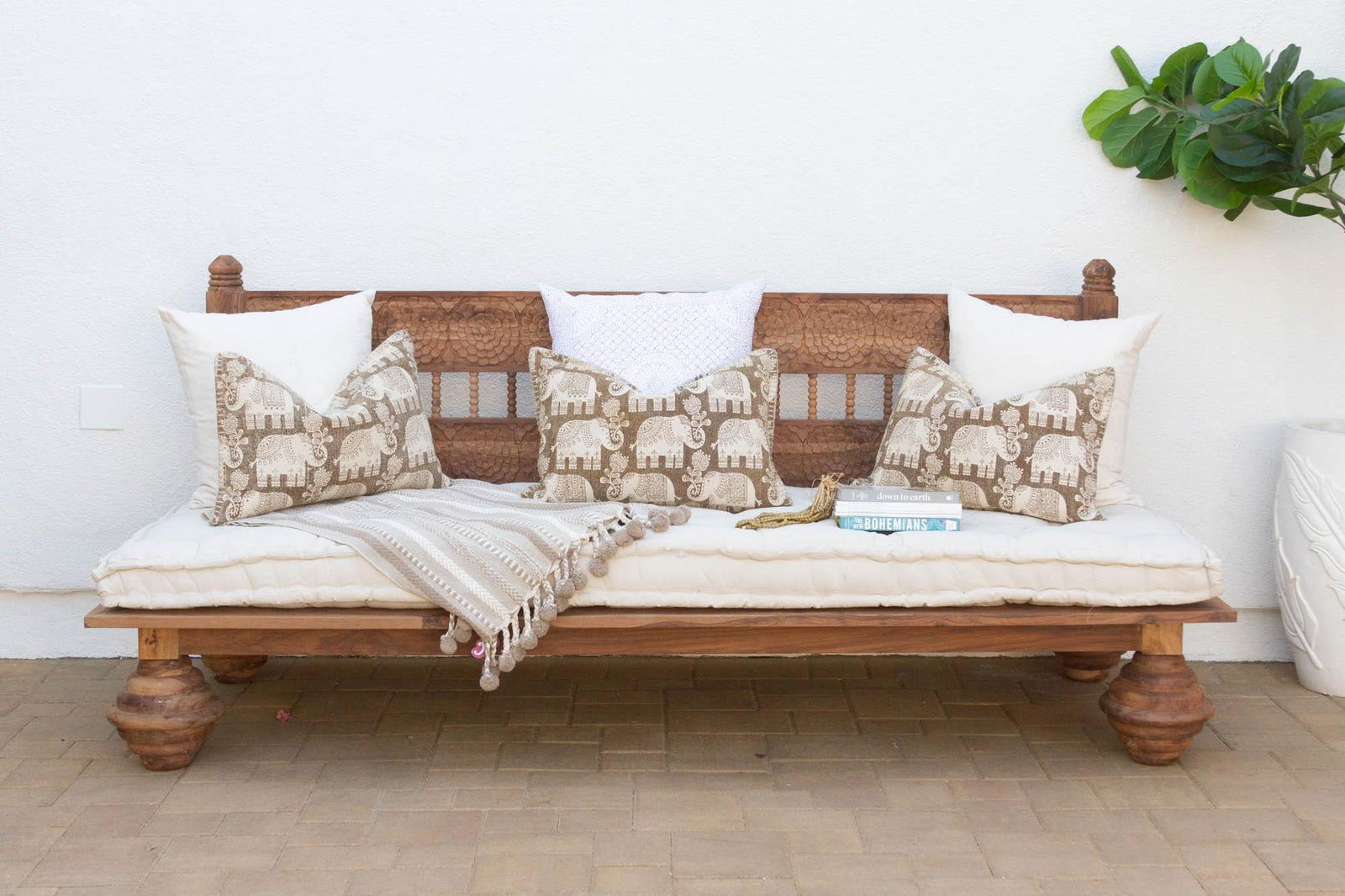 Natural Lotus Floral Reclaimed Wood Daybed - 2