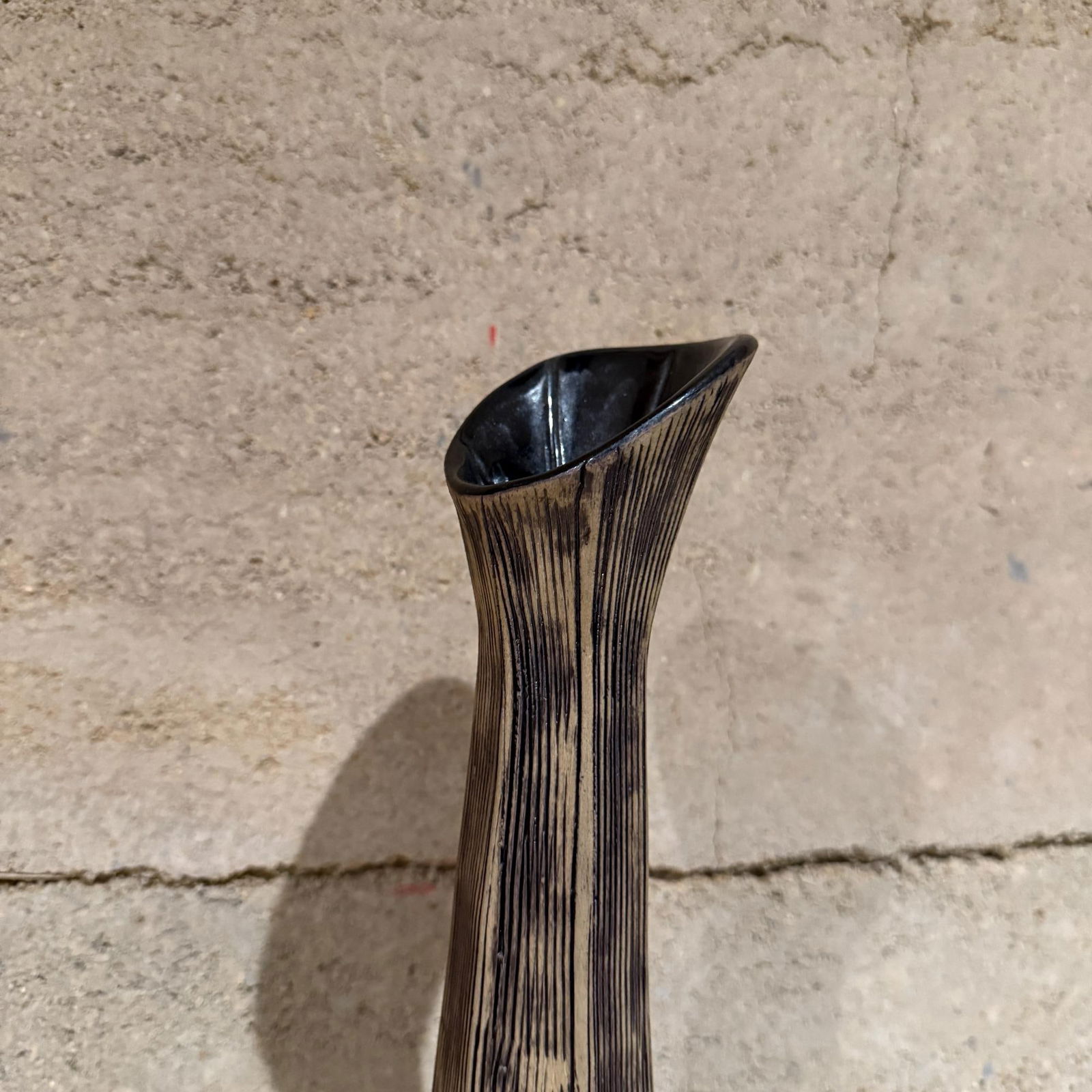 Elongated Modern Textured Vase Art Pottery Black & White - 10