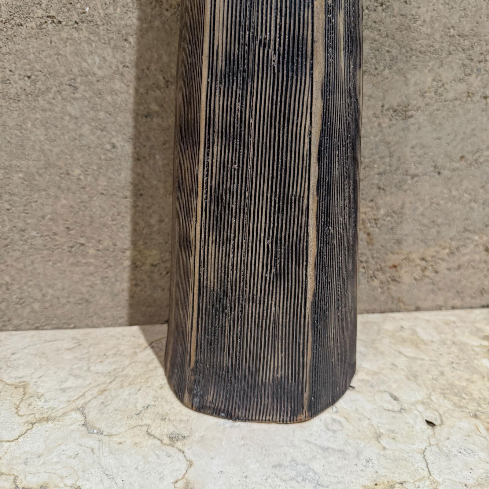 Elongated Modern Textured Vase Art Pottery Black & White - 12